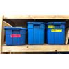 Image 5 : 5 SHELVES OF RUBBERMAID BINS FILLED WITH ASSORTED ITEMS - INSTRUMENTS, DISHWARE, GLASSWARE,