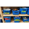 Image 6 : 5 SHELVES OF RUBBERMAID BINS FILLED WITH ASSORTED ITEMS - INSTRUMENTS, DISHWARE, GLASSWARE,
