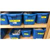Image 7 : 5 SHELVES OF RUBBERMAID BINS FILLED WITH ASSORTED ITEMS - INSTRUMENTS, DISHWARE, GLASSWARE,