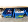 Image 9 : 5 SHELVES OF RUBBERMAID BINS FILLED WITH ASSORTED ITEMS - INSTRUMENTS, DISHWARE, GLASSWARE,