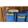 Image 3 : 4 SHELVES OF RUBBERMAID BINS FILLED WITH ASSORTED ITEMS -  KITCHENWARES, POTS & PANS, PLATTERS