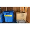 Image 4 : 4 SHELVES OF RUBBERMAID BINS FILLED WITH ASSORTED ITEMS -  KITCHENWARES, POTS & PANS, PLATTERS