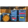 Image 4 : 4 SHELVES OF RUBBERMAID BINS FILLED WITH ASSORTED ITEMS -  KITCHENWARES, GARDEN ORNAMENTS,