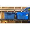 Image 6 : 4 SHELVES OF RUBBERMAID BINS FILLED WITH ASSORTED ITEMS -  KITCHENWARES, GARDEN ORNAMENTS,