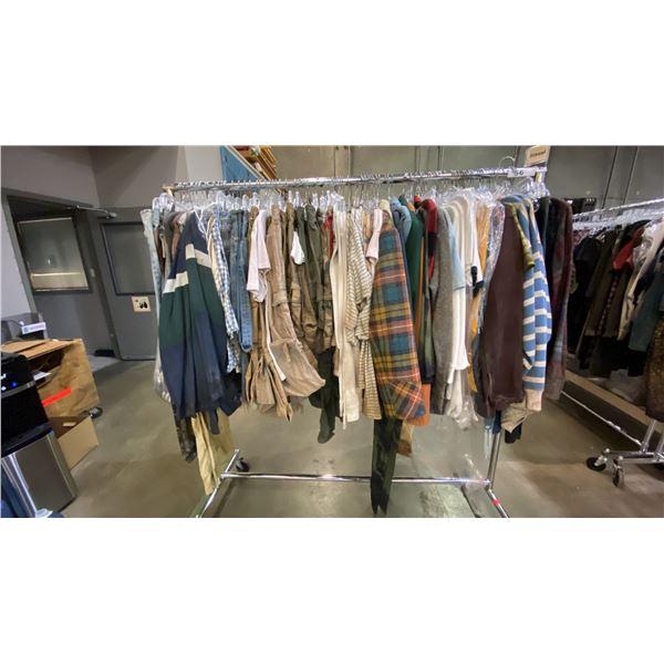 MOBILE WARDROBE RACK FILLED WITH ASSORTED CLOTHING