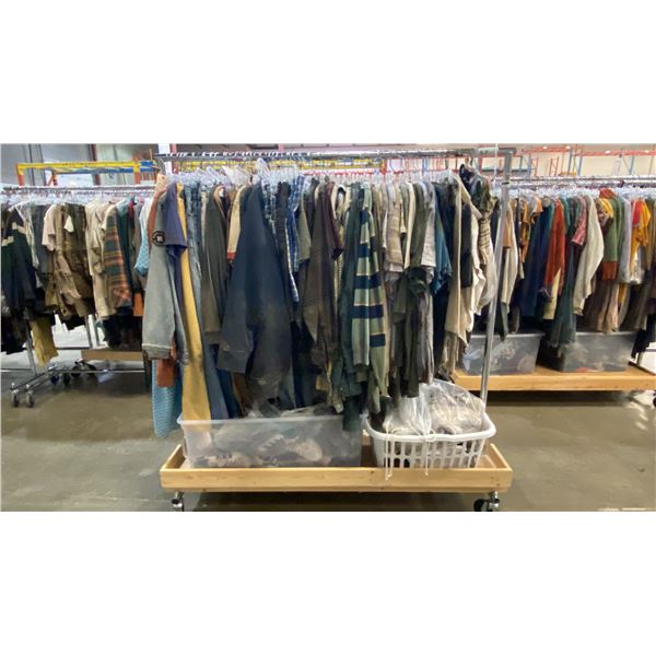 MOBILE WARDROBE RACK FILLED WITH ASSORTED CLOTHING