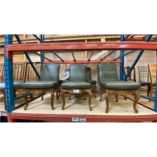 GROUP OF 6 GREEN LEATHER UPHOLSTERED DINING CHAIRS