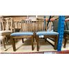 Image 1 : GROUP OF 4 BLUE FABRIC UPHOLSTERED MISSION STYLE WOODEN DINING CHAIRS