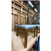 Image 2 : GROUP OF 4 BLUE FABRIC UPHOLSTERED MISSION STYLE WOODEN DINING CHAIRS