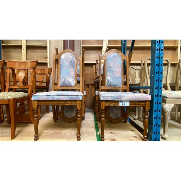 SET OF 6 MULTI COLOUR PASTEL FABRIC UPHOLSTERED OAK DINING CHAIRS