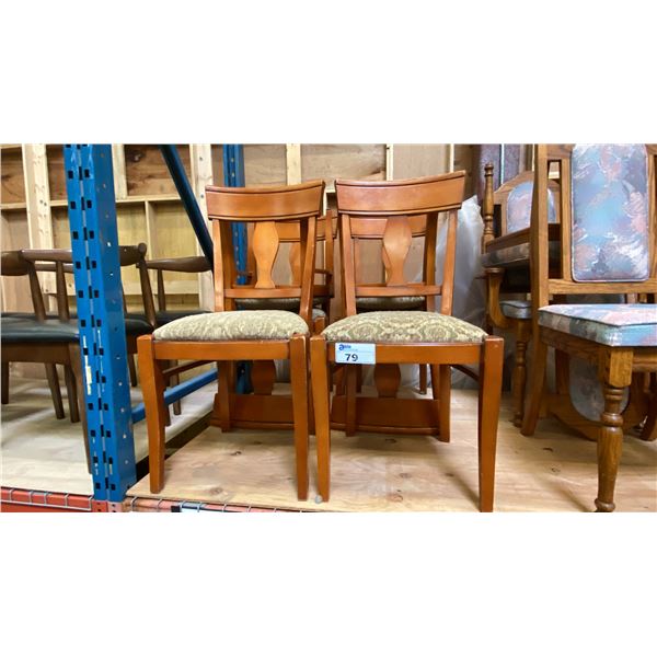 SET OF 6 GREEN FABRIC UPHOLSTERED WOODEN DINING CHAIRS