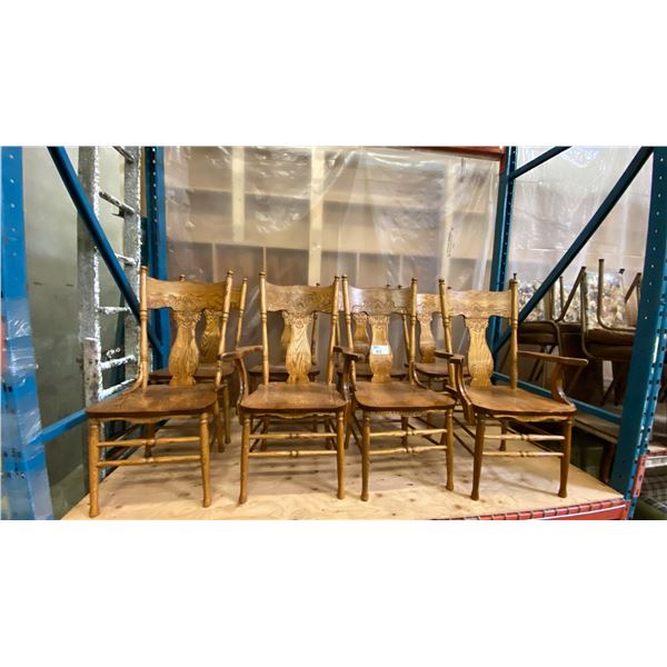 GROUP OF 8 TRADITIONAL PRESSED BACK OAK DINING CHAIRS
