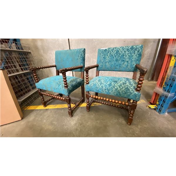 PAIR OF ANTIQUE SUGAR TWIST WITH LIONS HEAD PARLOUR CHAIRS