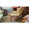 Image 3 : 3 PCS. GREEN LEATHER UPHOLSTERED CARVED MAHOGANY SOFA, LOVESEAT AND CHAIR SET
