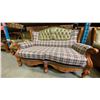 Image 5 : 3 PCS. GREEN LEATHER UPHOLSTERED CARVED MAHOGANY SOFA, LOVESEAT AND CHAIR SET