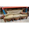 Image 7 : 3 PCS. GREEN LEATHER UPHOLSTERED CARVED MAHOGANY SOFA, LOVESEAT AND CHAIR SET