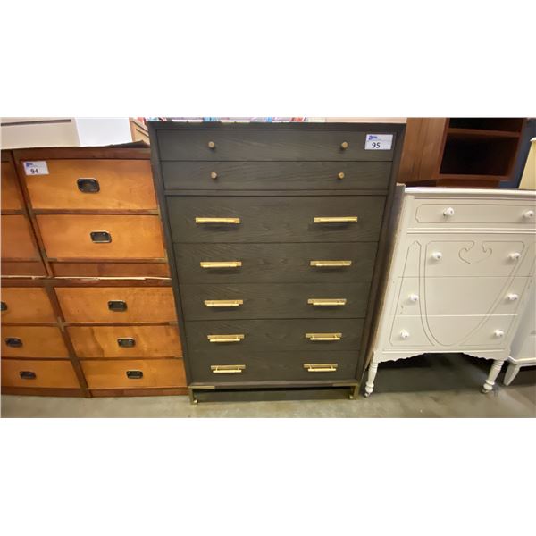 CONTEMPORARY GREY WITH BRASS HANDLES 7 DRAWER DRESSER