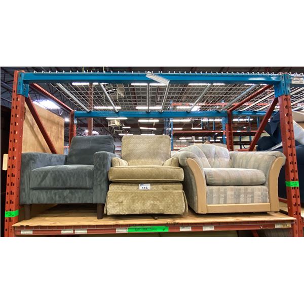 GROUP OF 3 ASSORTED LIVING ROOM CHAIRS