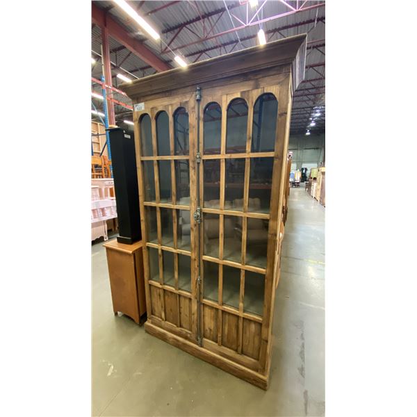 2 DOOR GLASS FRONT PINE DISPLAY CABINET/BOOKCASE