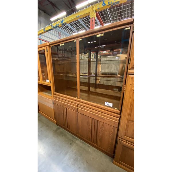 2 PCS. OAK LIGHTED GLASS FRONT CHINA CABINET