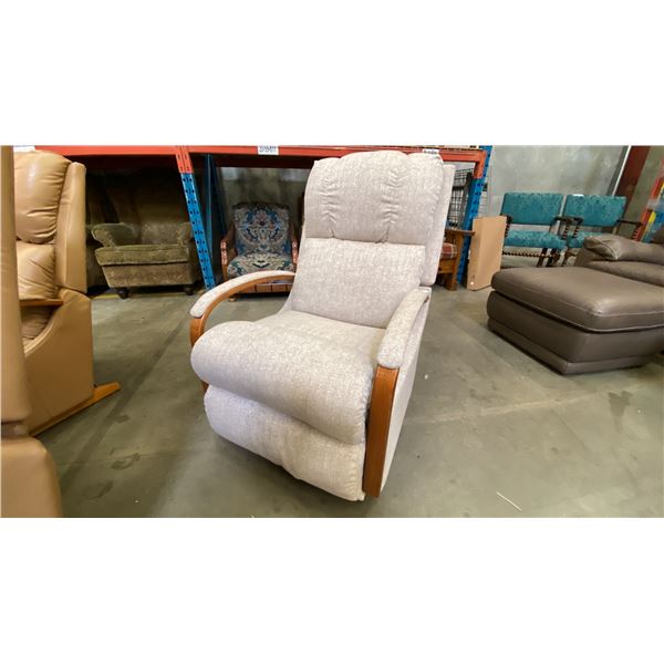 LAZYBOY LIGHT BEIGE/OFF WHITE FABRIC UPHOLSTERED ROCKER RECLINER
