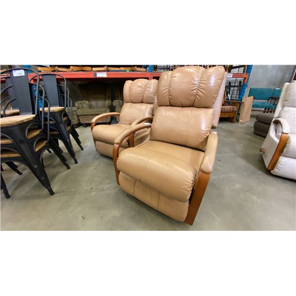 PAIR OF LAZYBOY MOCHA LEATHER UPHOLSTERED ROCKER RECLINERS