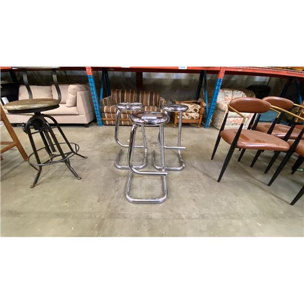 GROUP OF 3 CHROME FINISH BAR STOOLS