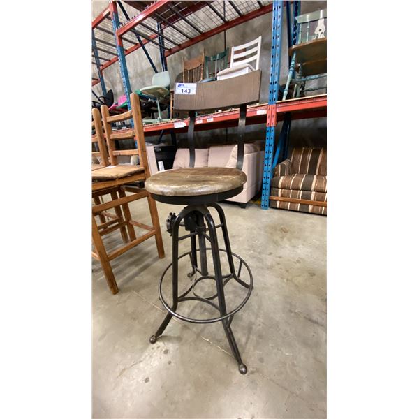 INDUSTRIAL MODERN IRON WORKS WITH WOOD SEAT & BACKREST SWIVEL BAR STOOL