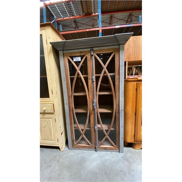 MEXICAN PINE 2 DOOR GLASS FRONT DISPLAY/BOOKCASE CABINET