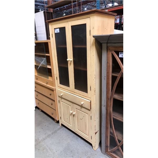 ANTIQUE GLASS FRONT COUNTRY KITCHEN CABINET