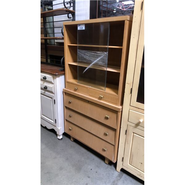 VINTAGE 3 DRAWER GLASS FRONT DISPLAY CABINET