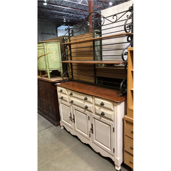 2 PCS. OFF WHITE & NATURAL SIDEBOARD BUFFET CABINET WITH PLATE SHELVES