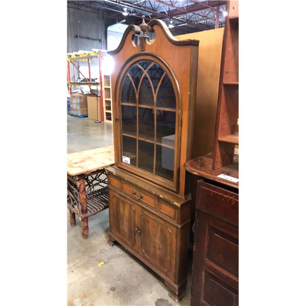 ANTIQUE GLASS FRONT CORNER CHINA CABINET