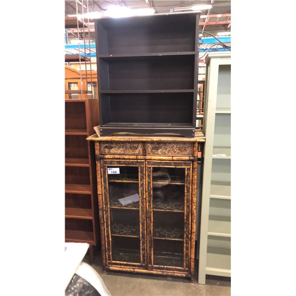 GLASS FRONT 2 DOOR/2 DRAWER BOOKCASE CABINET AND SMALL WOODEN BOOK SHELF