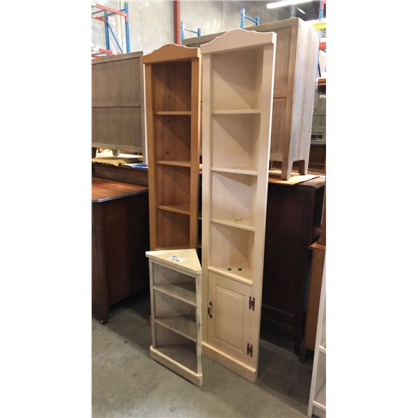 GROUP OF 3 CORNER DISPLAY SHELF CABINETS