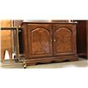 Image 2 : 2 DOOR WOODEN CABINET, CORNER SHELF AND PAINTED GOLD ROLLING STAND