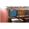 Image 4 : 2 DOOR WOODEN CABINET, CORNER SHELF AND PAINTED GOLD ROLLING STAND