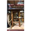 Image 2 : 2 ROUND WOODEN BAR TABLES, 2 BAMBOO WALL MOUNT CABINETS AND GROUP OF ASSORTED TABLE TOPS