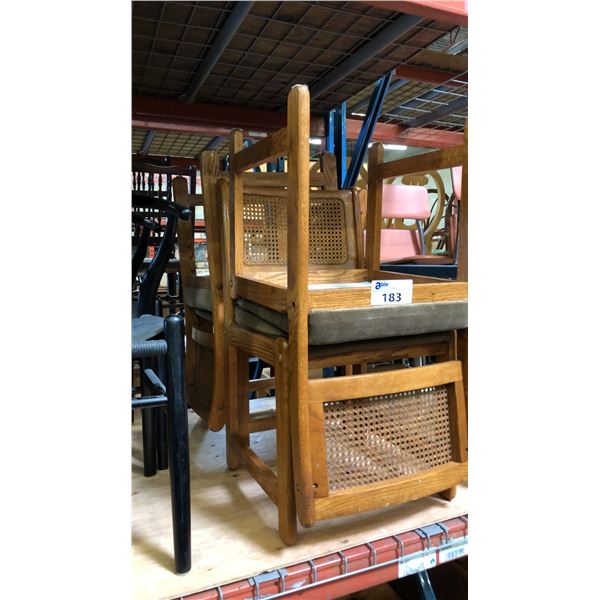 SET OF 4 OAK & RATTAN DINING CHAIRS