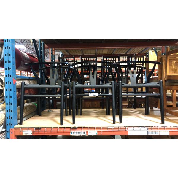 SET OF 6 BLACK WITH ROPE CORD SEATS CONTEMPORARY DINING CHAIRS