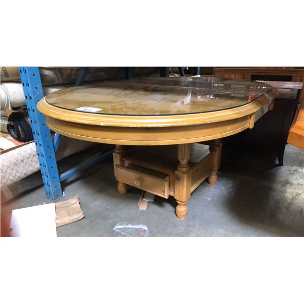 COUNTRY PINE DINING TABLE WITH GLASS TOP COVER