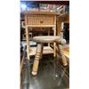 Image 3 : RATTAN GLASS TOP COFFEE TABLE, WICKER SINGLE DRAWER END TABLE AND VINTAGE MILKING STOOL