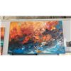 Image 1 : LARGE ABSTRACT OIL ON CANVAS TRANSFER PRINT - APPROX. 78" X 48"
