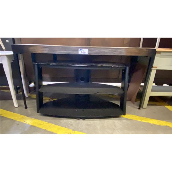 ELEGANT HEAVY SOLID WOOD TOP WITH BLACK METAL LEGS SOFA TABLE AND 3 TIER GLASS & METAL TV STAND