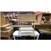 Image 3 : VINTAGE WICKER METAL LINED PLANTER STAND AND WHITE SOFA TABLE