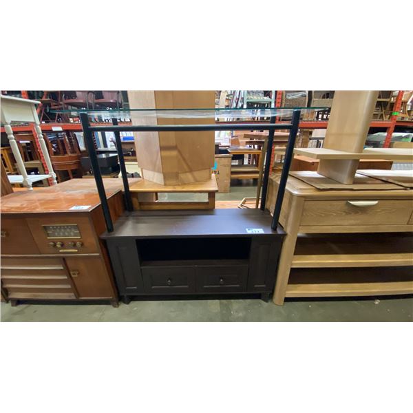GLASS & METAL SOFA TABLE AND CHOCOLATE BROWN SMALL TV STAND