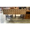 Image 1 : 8 DRAWER CONTEMPORARY SOFA/HALL TABLE - SOLID WOOD WITH METAL LEGS AND PIGEON HOLE FILE DRAWER LOOK