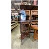 Image 2 : ANTIQUE MAHOGANY MIRRORED BACK CURIO STAND AND ROUND SIDE TABLE