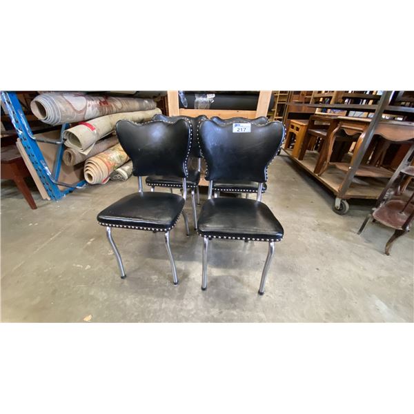 SET OF (4) 1950'S CHROME & BLACK STUDDED DINING CHAIRS