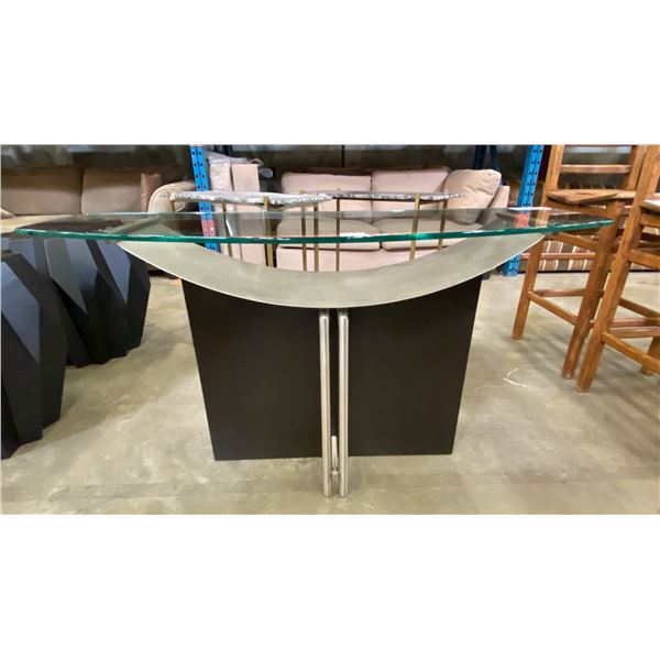 THICK GLASS TOP WITH BLACK & STAINLESS BASE SOFA/HALL TABLE
